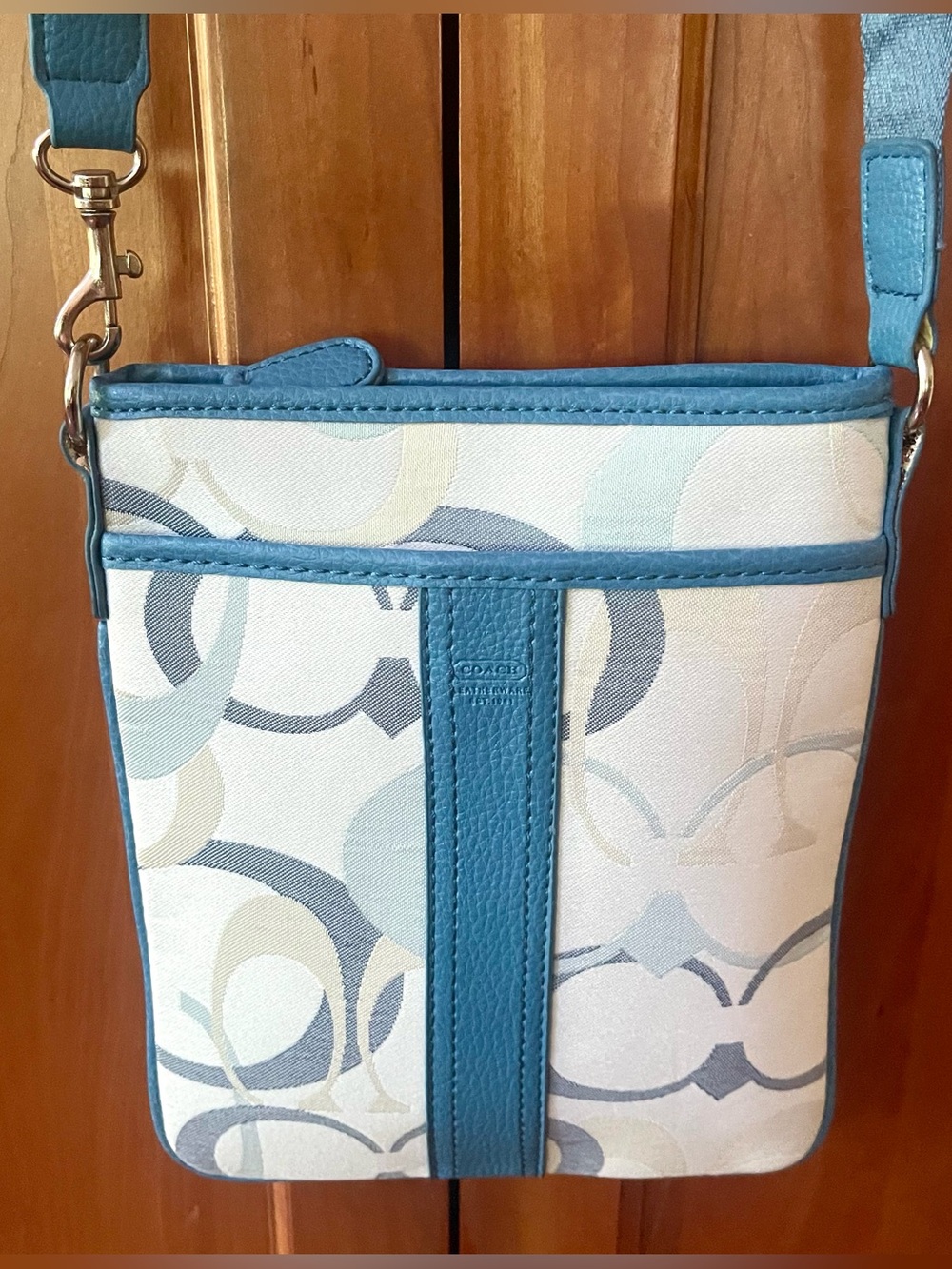Coach Signature Monogram Logo Print Design Canvas Leather Trimmed Crossbody Bag - Picture 5 of 12